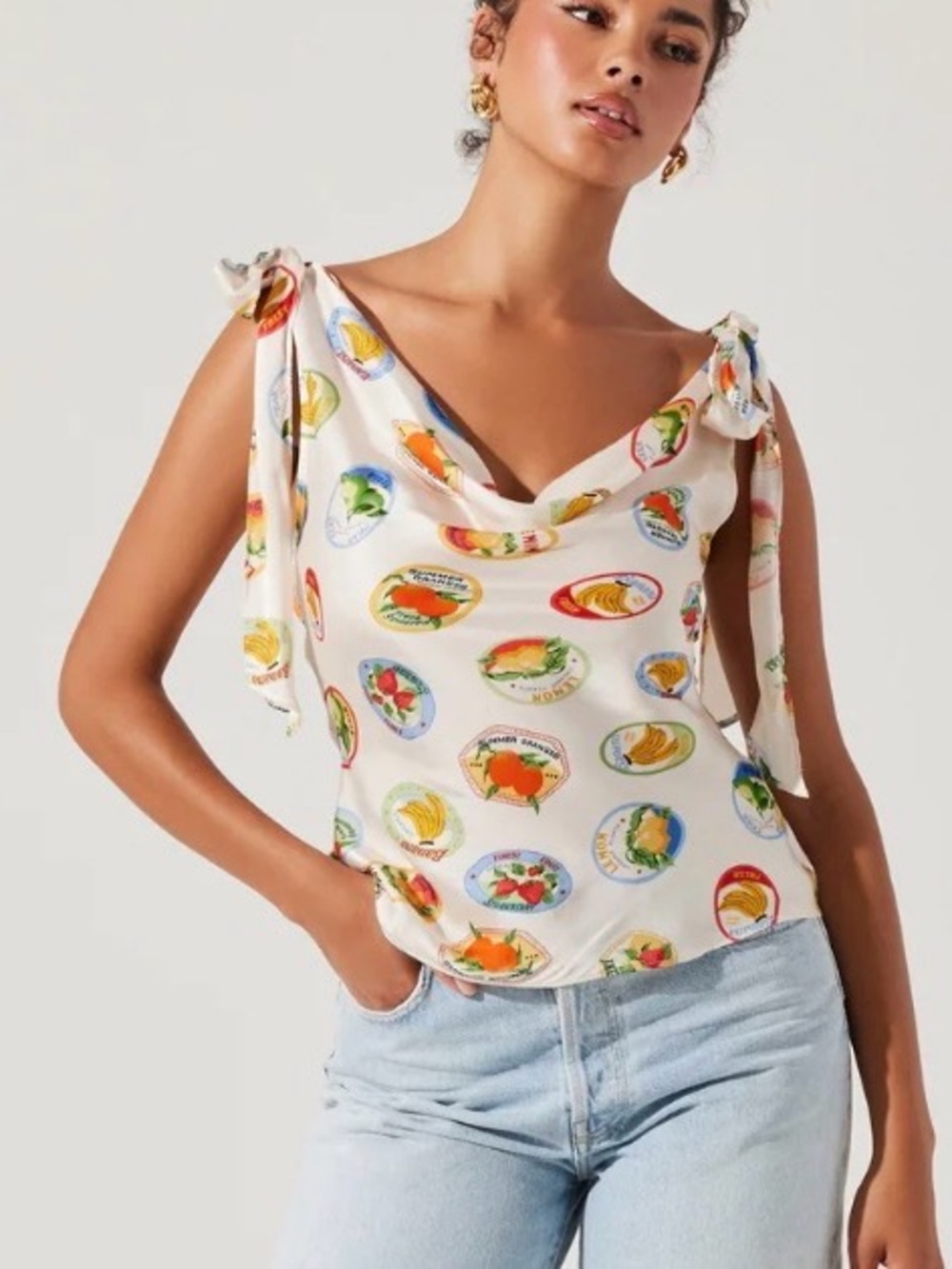 Astr Cream Cowl Tie-Shoulder Camisole Top